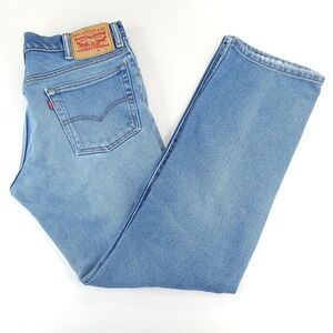 Levis Jeans Men 33x32 Meas 31x31 Blue 514 Slim Straight Leg Distressed Destroyed